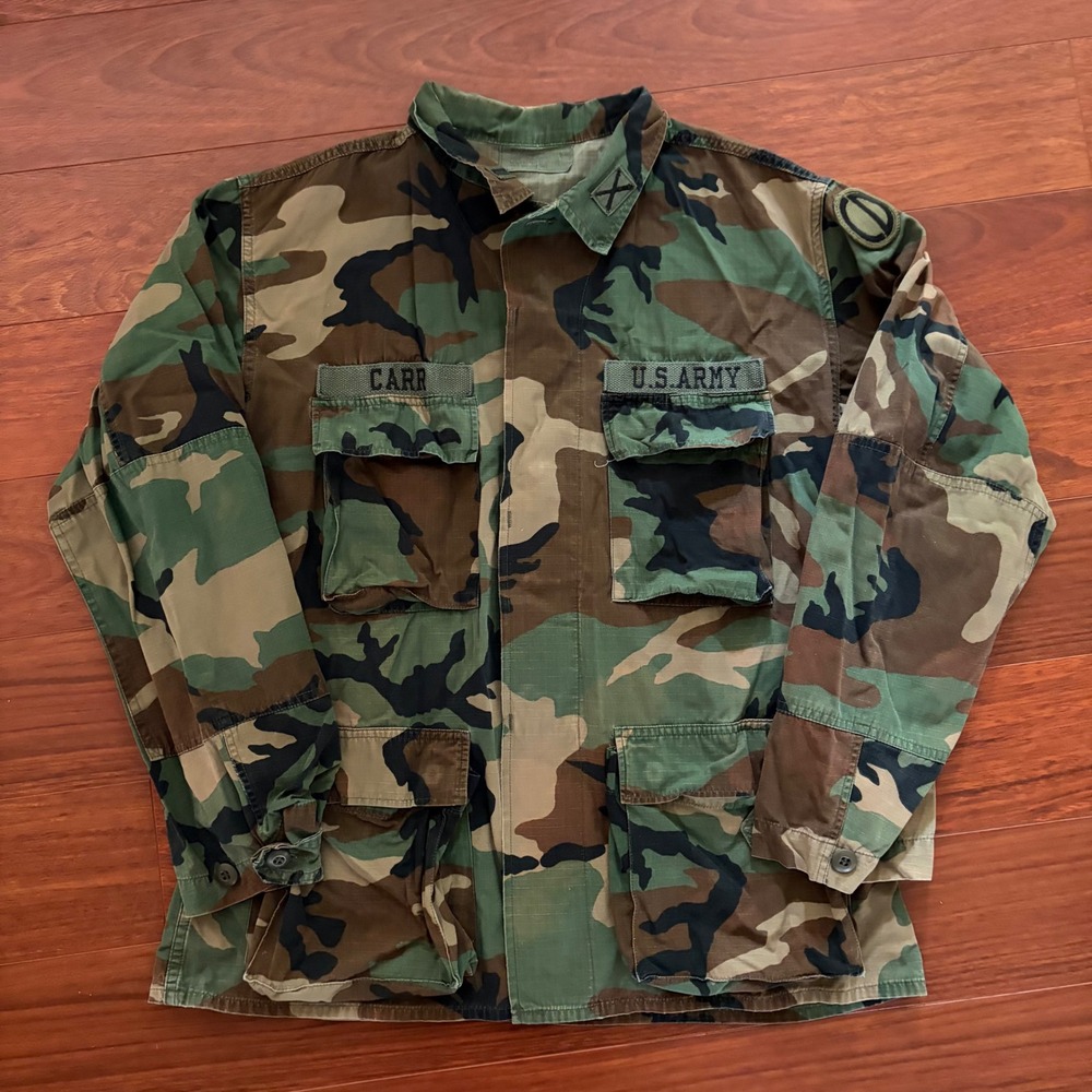 US Army Mens BDU Jacket Size Medium Regular Woodland Camo Combat Coat Ripstop